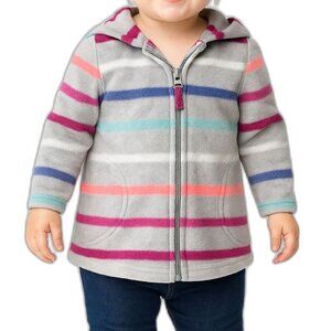 🔥 5 for $30 🔥 Crazy 8 Girls Striped Fleece Zip-Up Hoodie | Size 12–18 Months